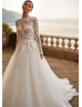 Long Sleeves Beaded Ivory Lace Tulle Floral Garden Wedding Dress